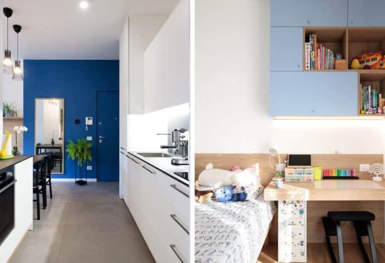 Cucina e cameretta realizzati da Creo Casa in una ristrutturazione a Milano con design moderni e colori vivaci